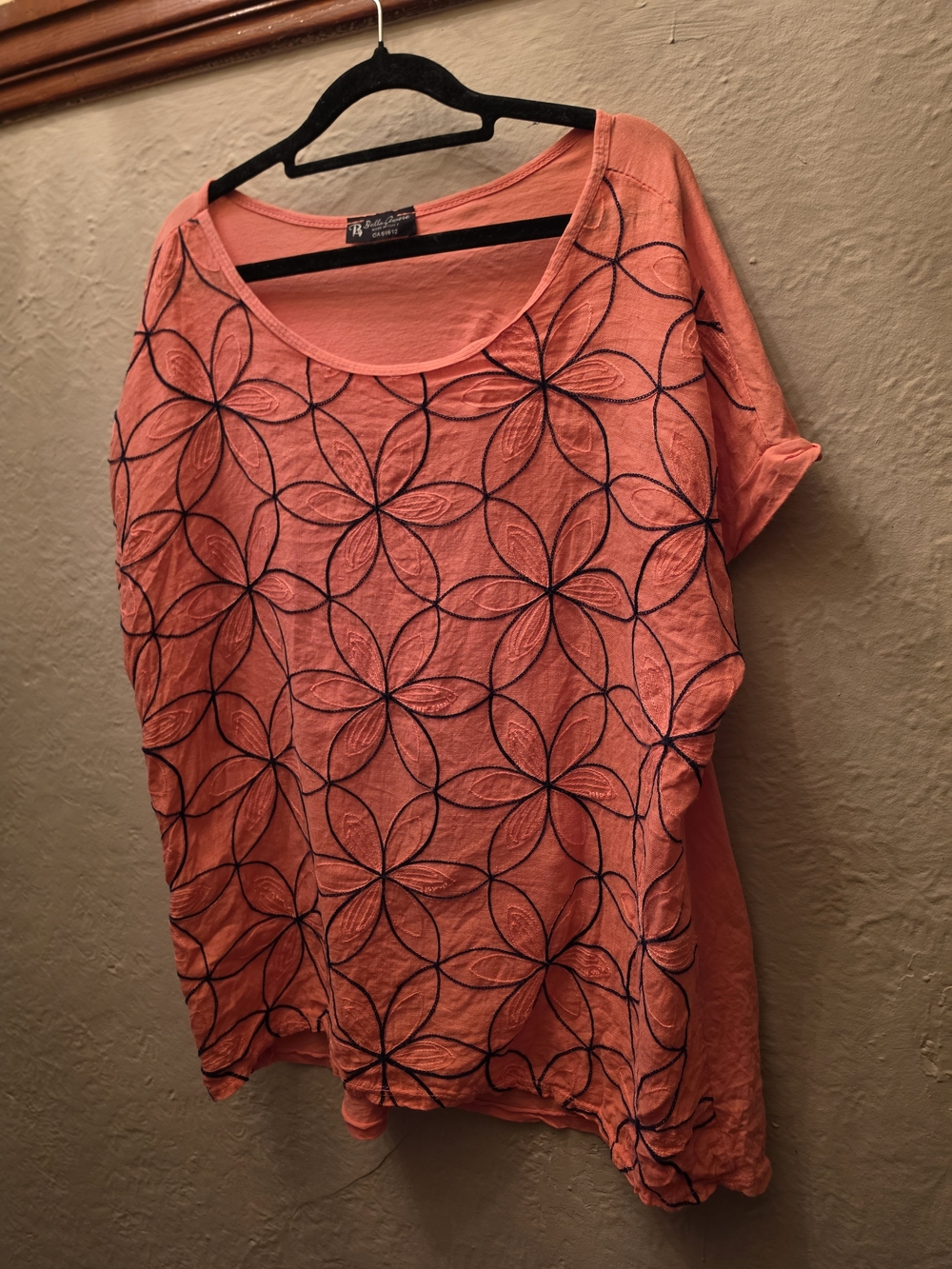 Coral Linen Made In Italy Boho Oversized Embroidered Top S/M - Picture 9 of 10
